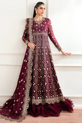 Farasha Maroon Empress formal wear with embroidered chiffon dupatta